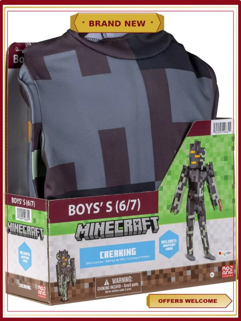 Minecraft Creaking Classic Halloween Costume Boys Size S Jumpsuit Mask